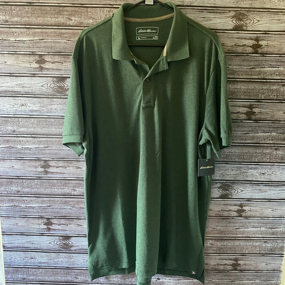 Eddie Bauer Men's Short-Sleeved Polo Shirt Size TXL Pine Green Logo‎ NWT